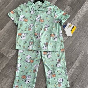 Easter Peanuts Kids Pajamas - Green Snoopy Print